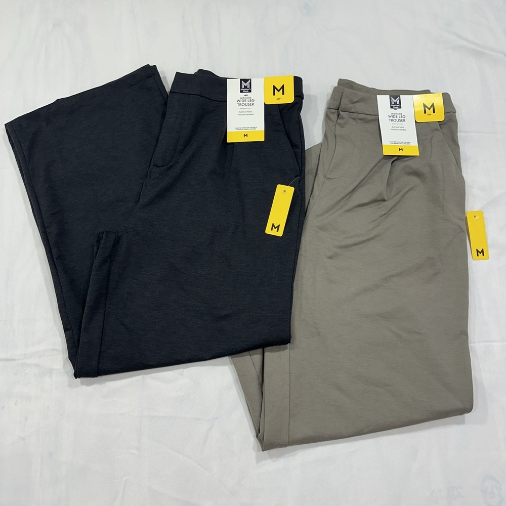 2 NWT Member's Mark Women Wide Leg Trousers pants medium Black Khaki Pants
